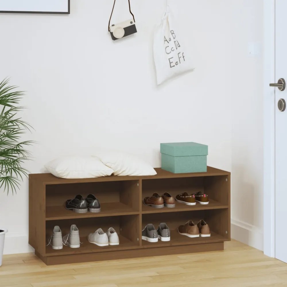 mézbarna tömör fenyőfa cipőszekrény 110 x 34 x 45 cm