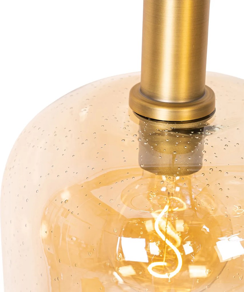 Okos függőlámpa fekete sárgarézzel és borostyánszínű üveggel, 3 izzós, 3 Wifi G95-tel - Zuzanna