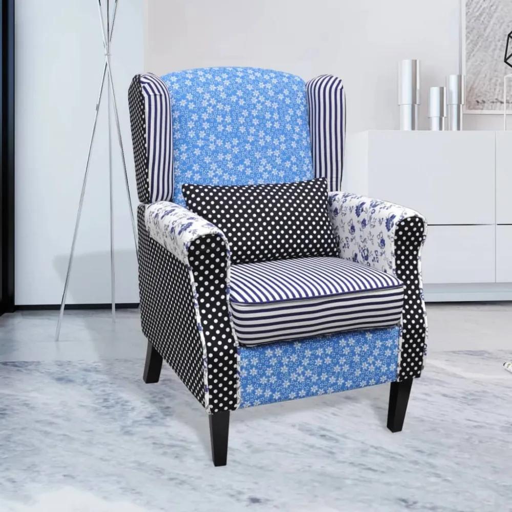 Fércmű vidéki stilusú fotel virágokkal kék és fehér
