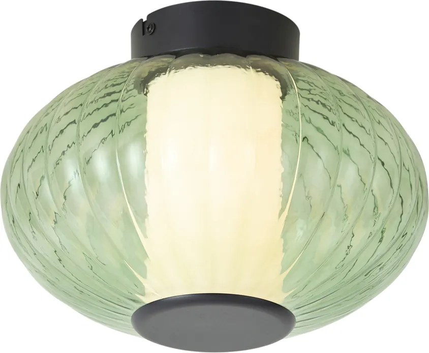 Design mennyezeti lámpa fekete 28 cm zöld üveggel, LED-del, 3 lépésben szabályozható - Margherite