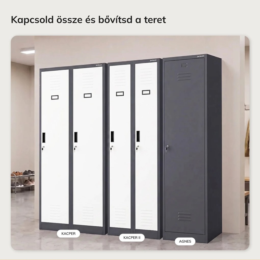 Kétrekeszes dolgozói öltözőszekrény antracit-fehér: KACPER II, 600 x 1800 x 500 mm
