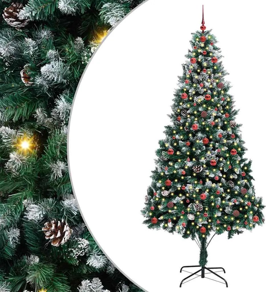 vidaXL Mű karácsonyfa 300 LED-del Zöld 240 cm PVC és Acél és Műanyag