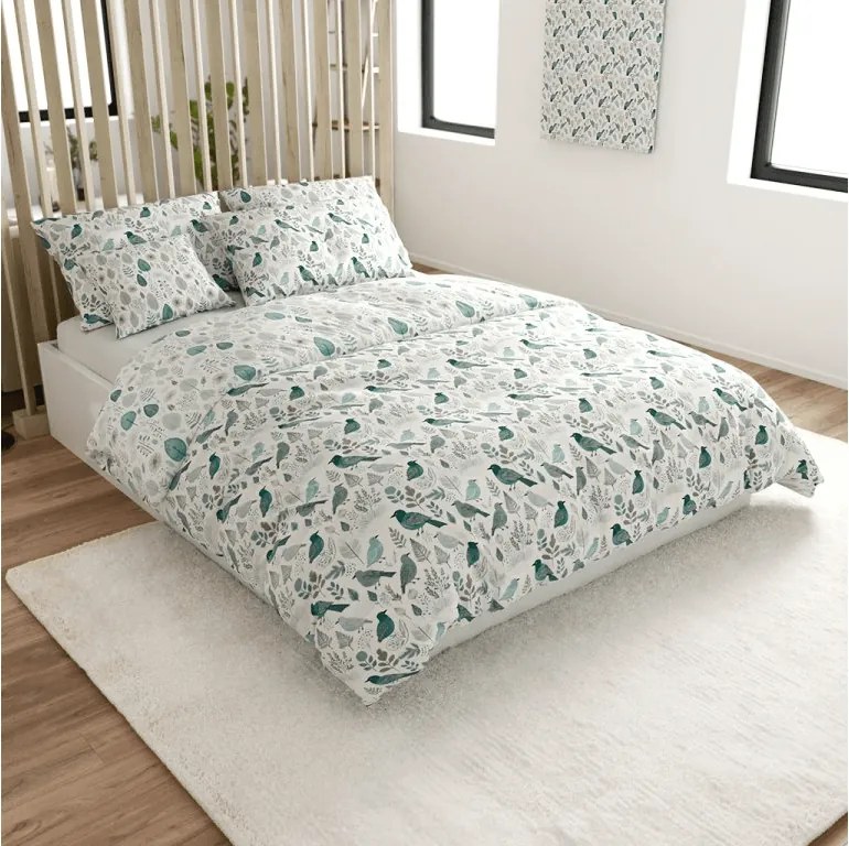 Pamut ágynemű LEAFBIRD POLY fehér-zöld Ágyneműhuzat mérete: 70 x 90 cm | 140 x 200 cm