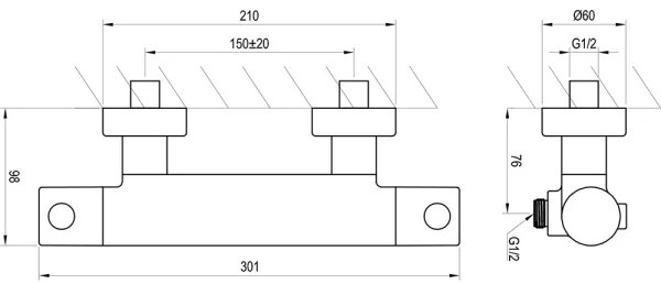 Ravak X070116 - PURI termosztátos zuhanycsaptelep, fényes króm