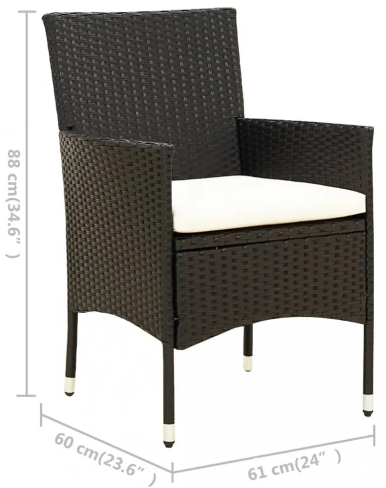 5 részes fekete polyrattan kültéri étkezőszett párnákkal