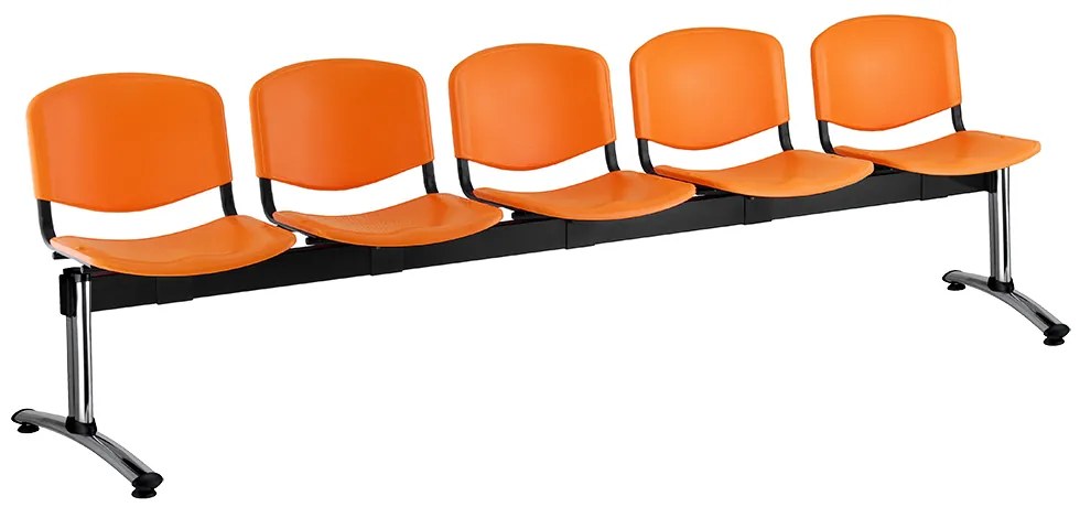 ISO műanyag pad, 5 üléses - króm lábak, narancssárga