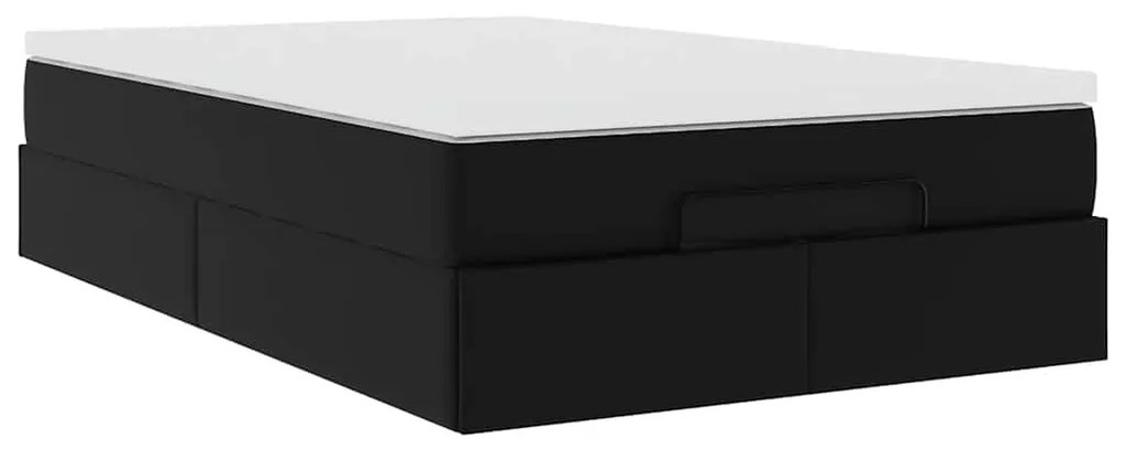 Ottomán ágykeret matraccal Fekete 120x190 cm műbőrrel