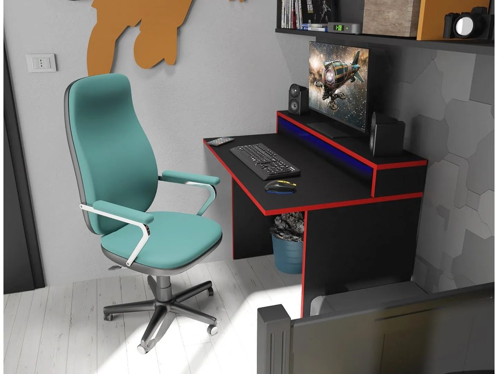 Gamer PC asztal Adapt (fekete + piros) (RGB LED világítással). 1054991