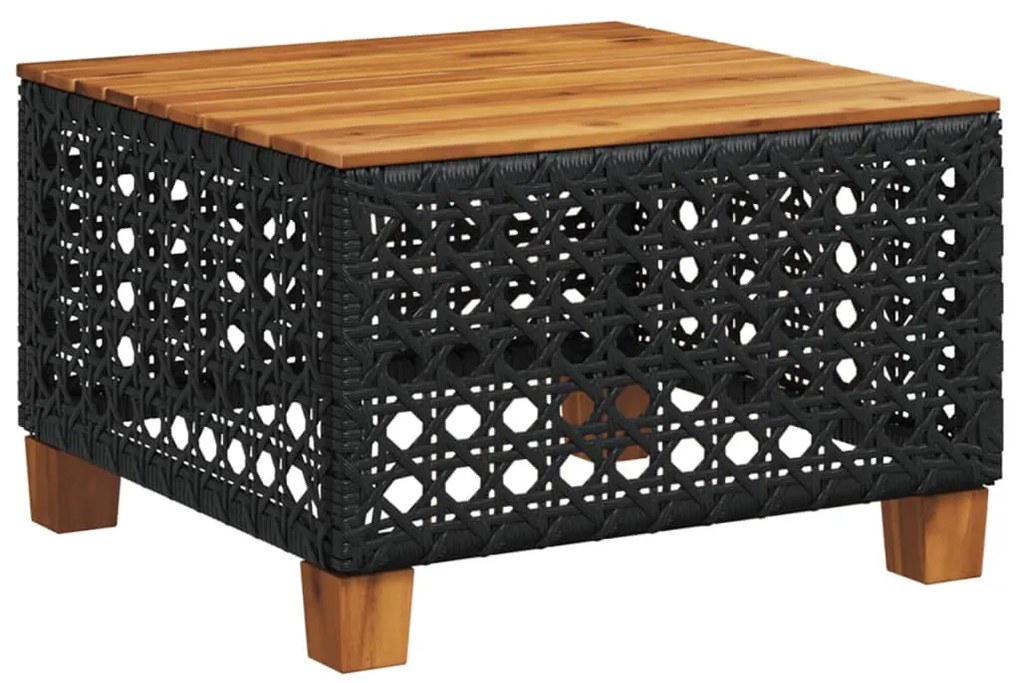 vidaXL fekete polyrattan és akácfa kerti asztal 55 x 55 x 36 cm