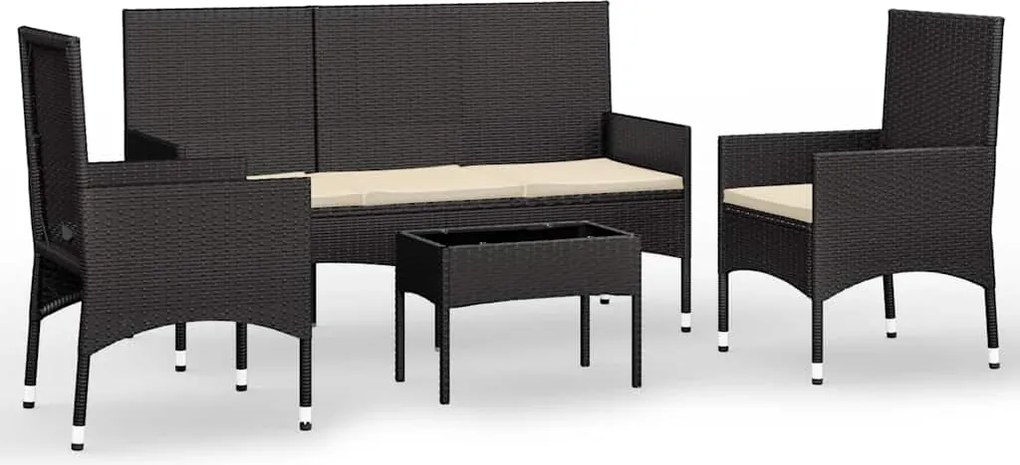 vidaXL 4 részes fekete polyrattan kerti ülőgarnitúra párnákkal