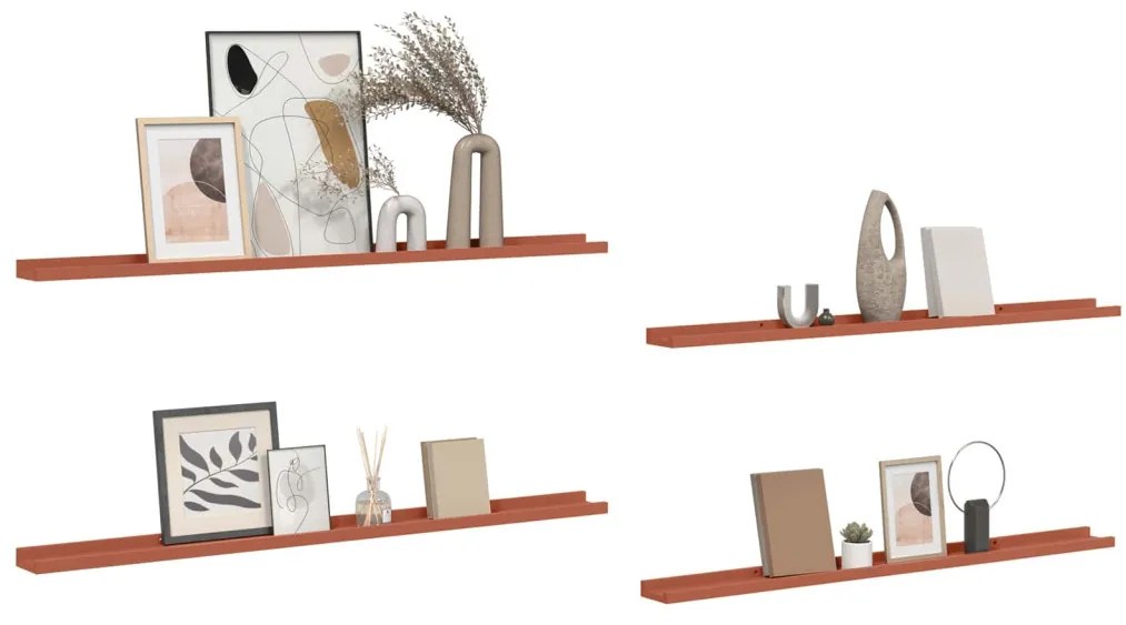 vidaXL Falpolc polcokkal tárolóval 4 pcs Piros 115 x 9 x 3 cm Faanyag