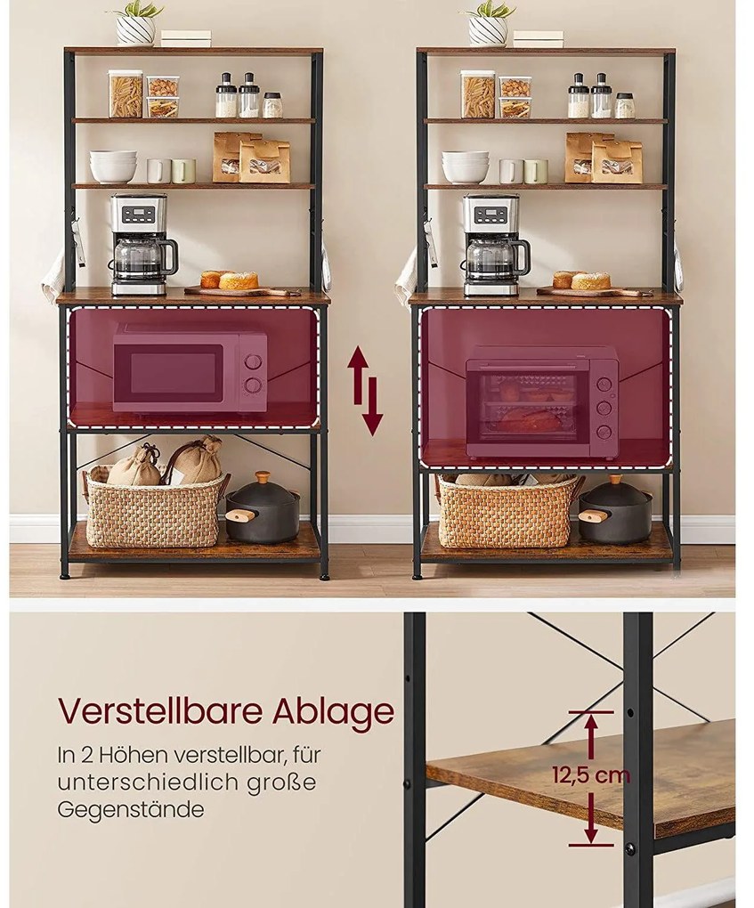 Konyhai polc 6 kampóval és fém kerettel 80 x 40 x 167 cm