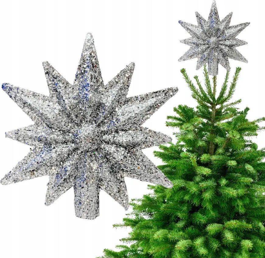 Ezüst Csillag Karácsonyfadísz Csillogó Csillag Karácsonyfadísz 17 cm