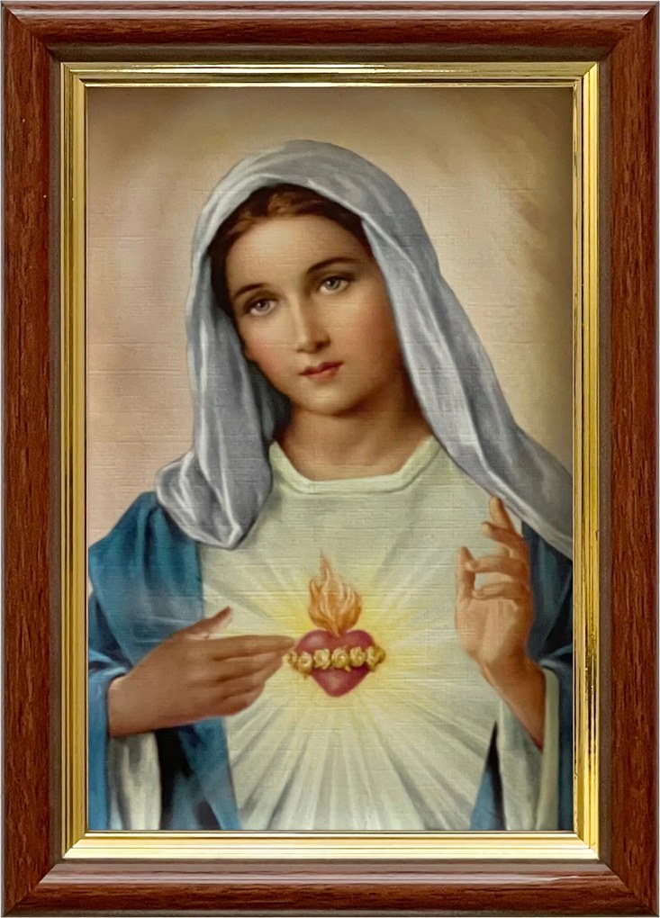 Vászonkép 18x13 Mária Szíve Mária Barna Arany Díszített Fa Keret