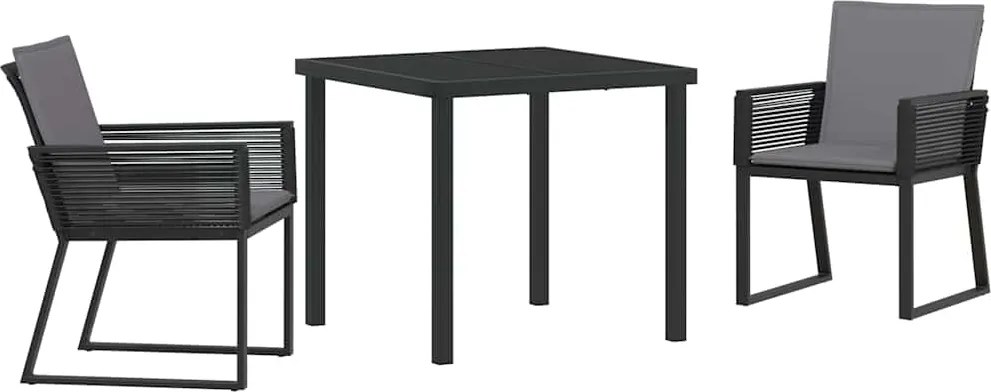 vidaXL Kert étkező szett 3 pcs Fekete Porszórt acél