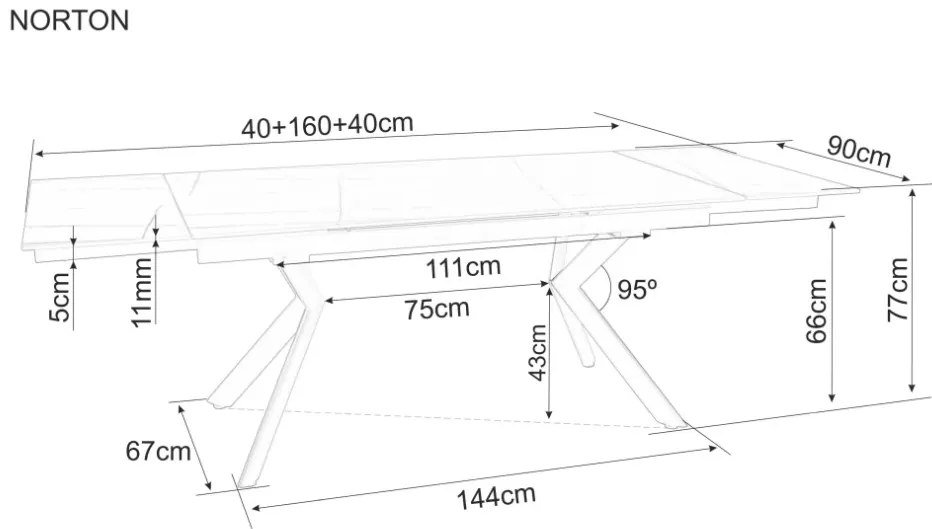 Norton bővíthető étkezőasztal fekete 160-240 cm
