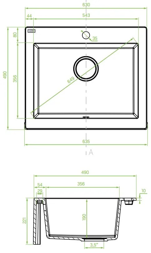 Laveo Komodo, 1 kamrás gránit mosogató 635x490x221 mm, fehér, LAV-SBK_610T
