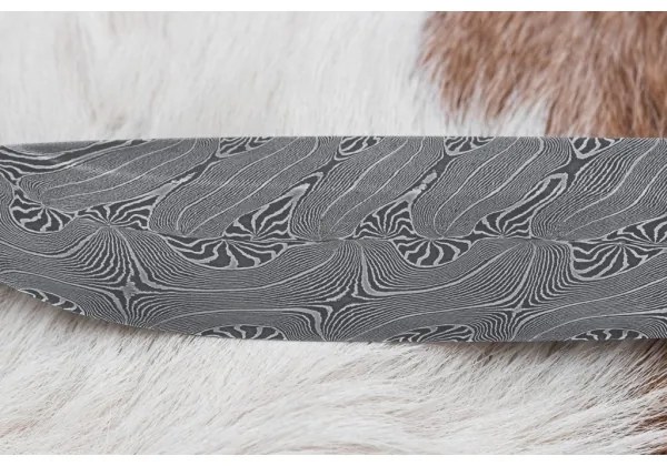 Exkluzív damaszkuszi kés 13 cm szerpentinit/rénszarvas agancs