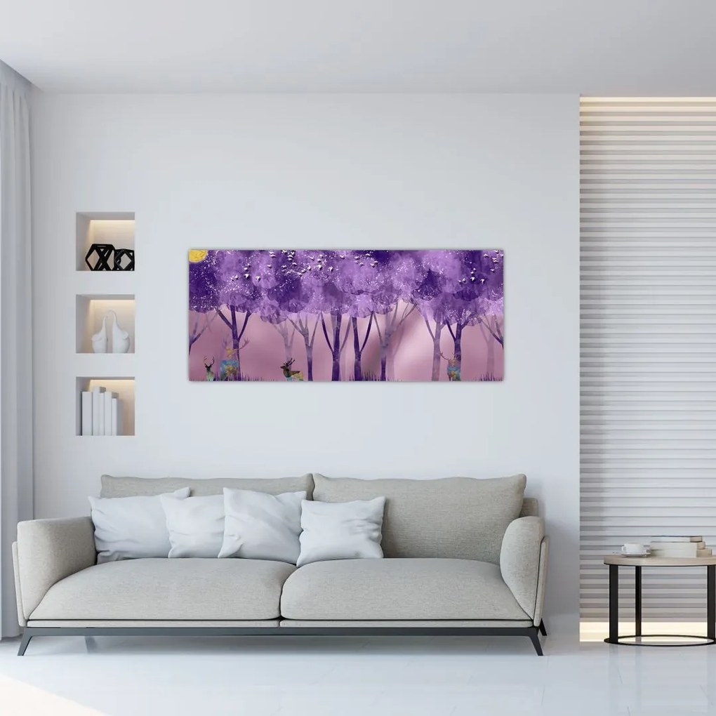 Kép - Szarvasok egy varázslatos erdőben (120x50 cm)