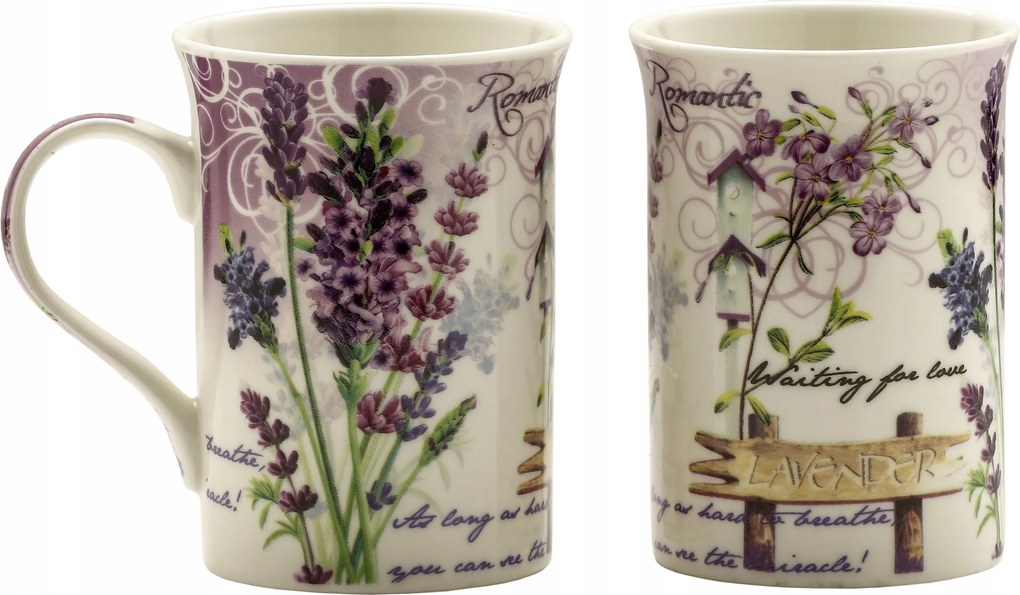 Bögre szett Kpl 2 db-os kétrészes Porcelán Bögrék Levendula motívum Levendula