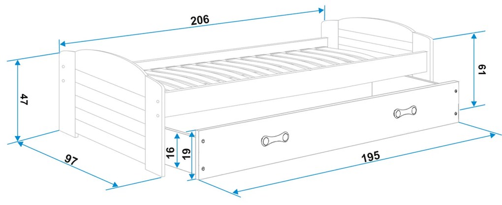 Gyerekágy LILI fehér 200x90 cm Kék