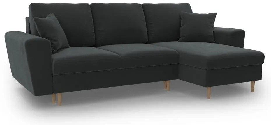 Sötétszürke bársony kinyitható tárolóhelyes sarokkanapé Kyoto – Cosmopolitan Design