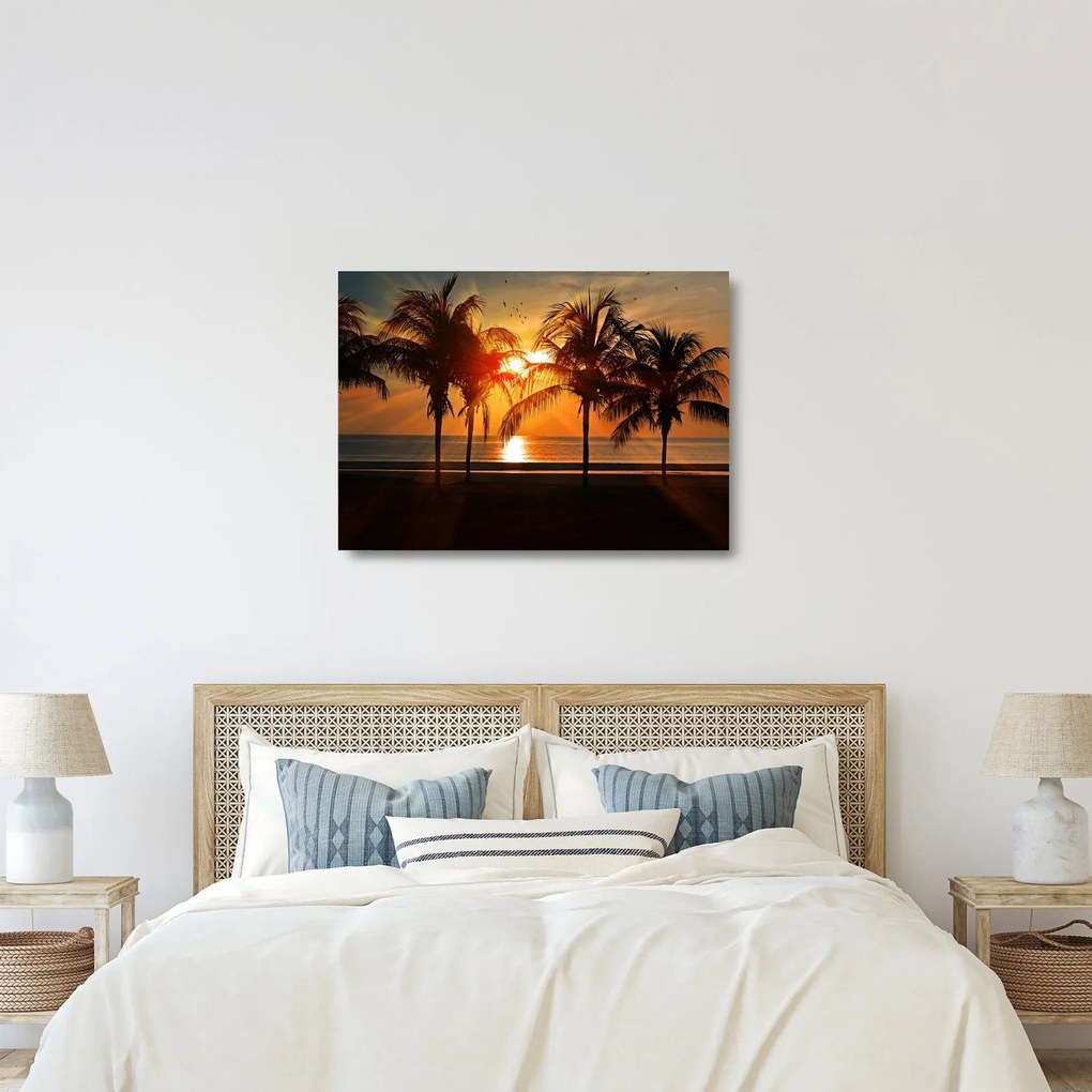 Pálmafa a naplementében képe (üvegen) (70x50 cm)