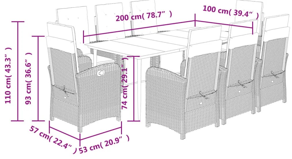 9részes világosszürke polyrattan kerti étkezőgarnitúra párnával