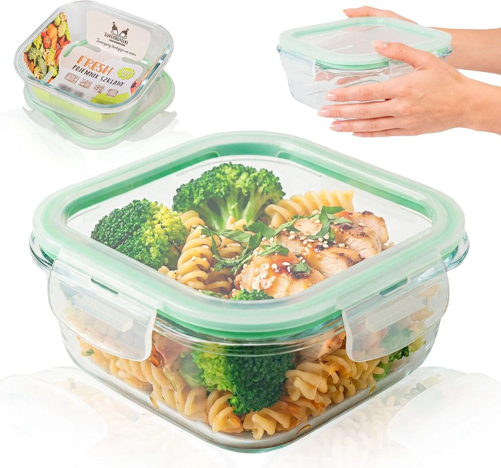 0,8 L-es Üveg Tároló Doboz Négyzet Alakú Ebéddoboz