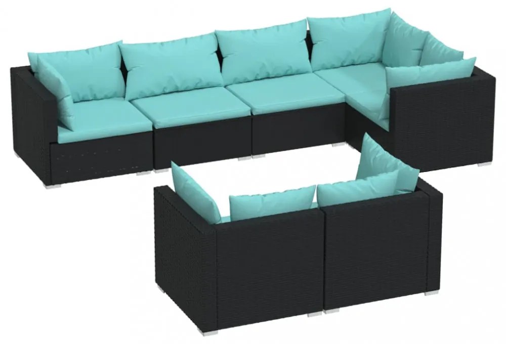 vidaXL 7 részes fekete polyrattan kerti ülőgarnitúra párnákkal