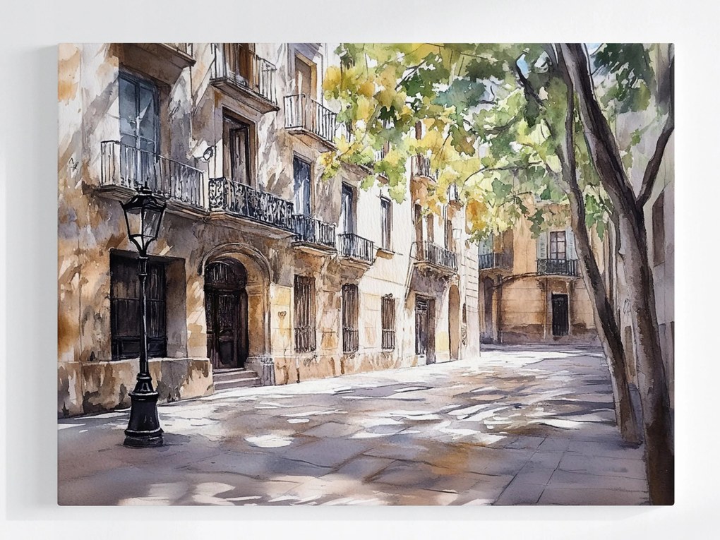 Canvas Vászonkép Mediterrán Utca Akvarell Tájkép 120x80