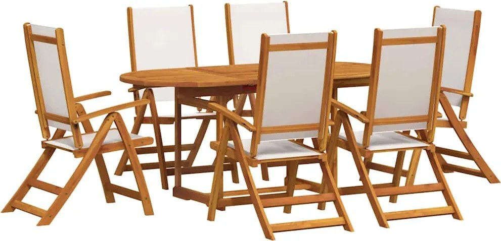 vidaXL 7 részes tömör akácfa és textilén kerti étkezőgarnitúra