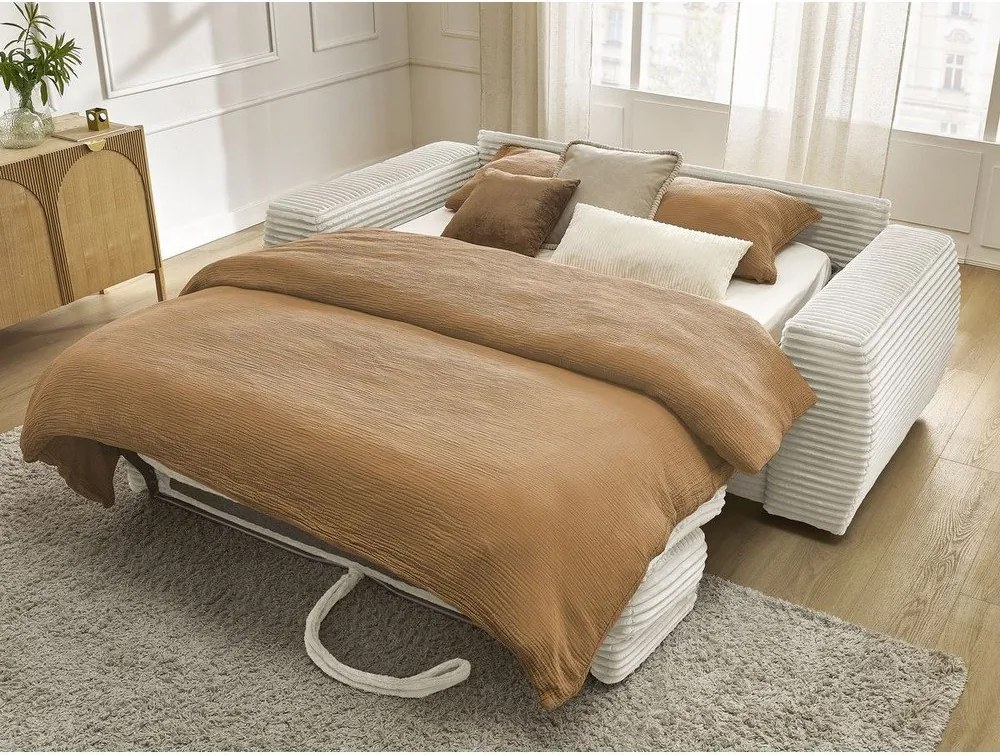 Bézs kordbársony kinyitható kanapé mindennapos alvásra 220 cm Hugo – Bobochic Paris