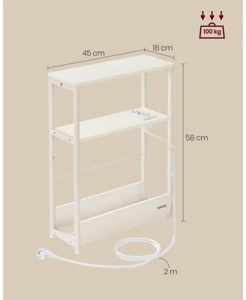 ROD kisasztal beépített konnektorral és USB-portokkal, fehér/krémszínű