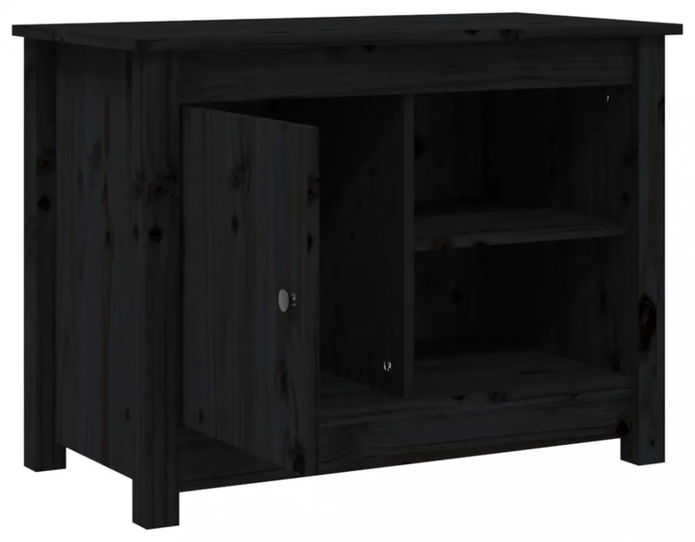 fekete tömör fenyőfa TV-szekrény 70 x 36,5 x 52 cm