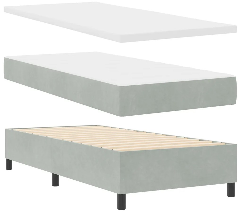 Boxspring Ágy Matrac Könnyű Szürke Egyszemélyes Bársonyos