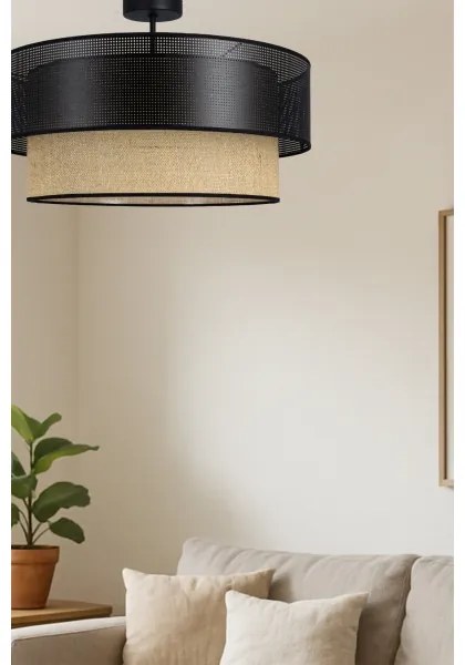 Felületre szerelhető BORHO csillár 1xE27/60W/230V fekete/juta