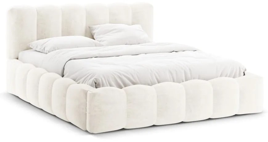 Krémszínű kárpitozott ágyneműtartós franciaágy ágyráccsal 200x200 cm Lupine – Micadoni