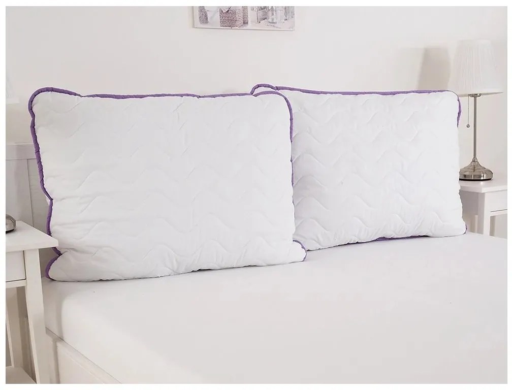 Egész éves steppelt takaró 140x200 cm párnával STELLA LAVENDER 70x90 cm, fehér