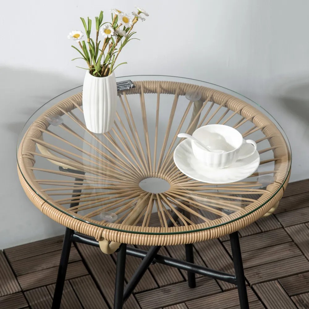 Kerti bisztró asztal, kerek asztal, rattan, barna, 50 x 50 x 50 cm