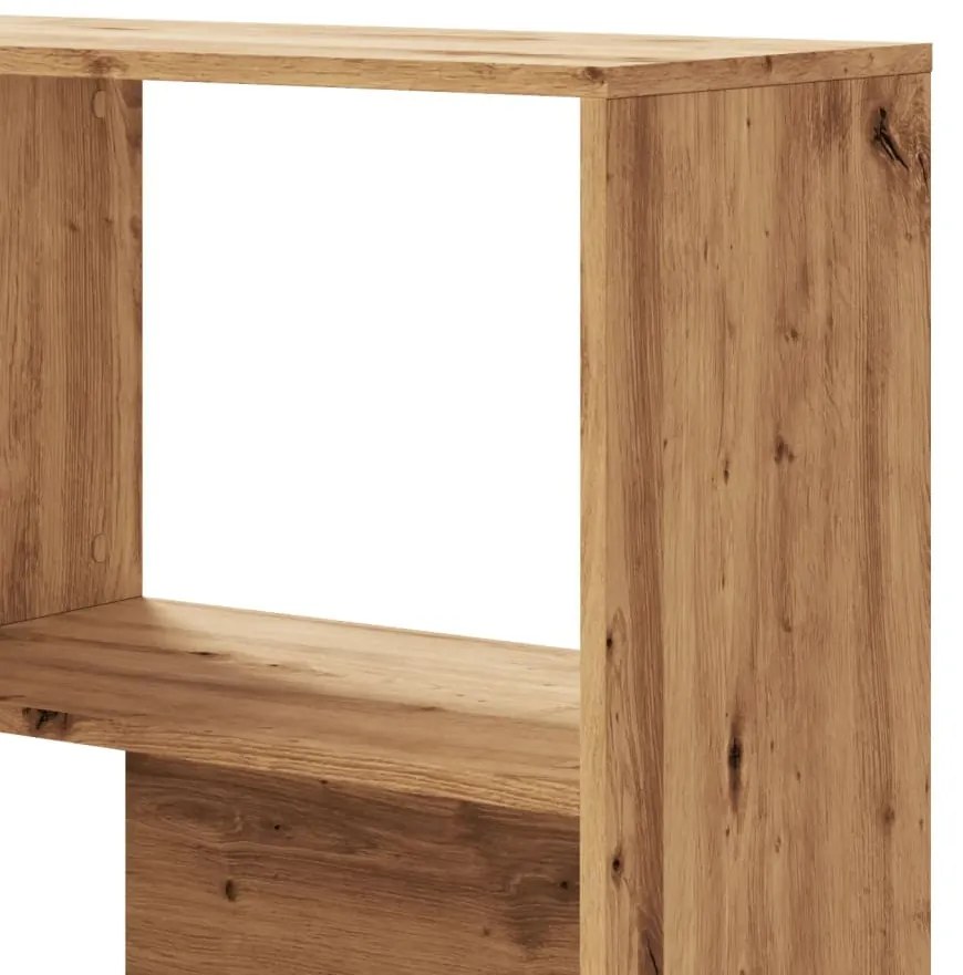 4 szintes tölgy színű szerelt fa sarokkönyvespolc 85x85x140 cm