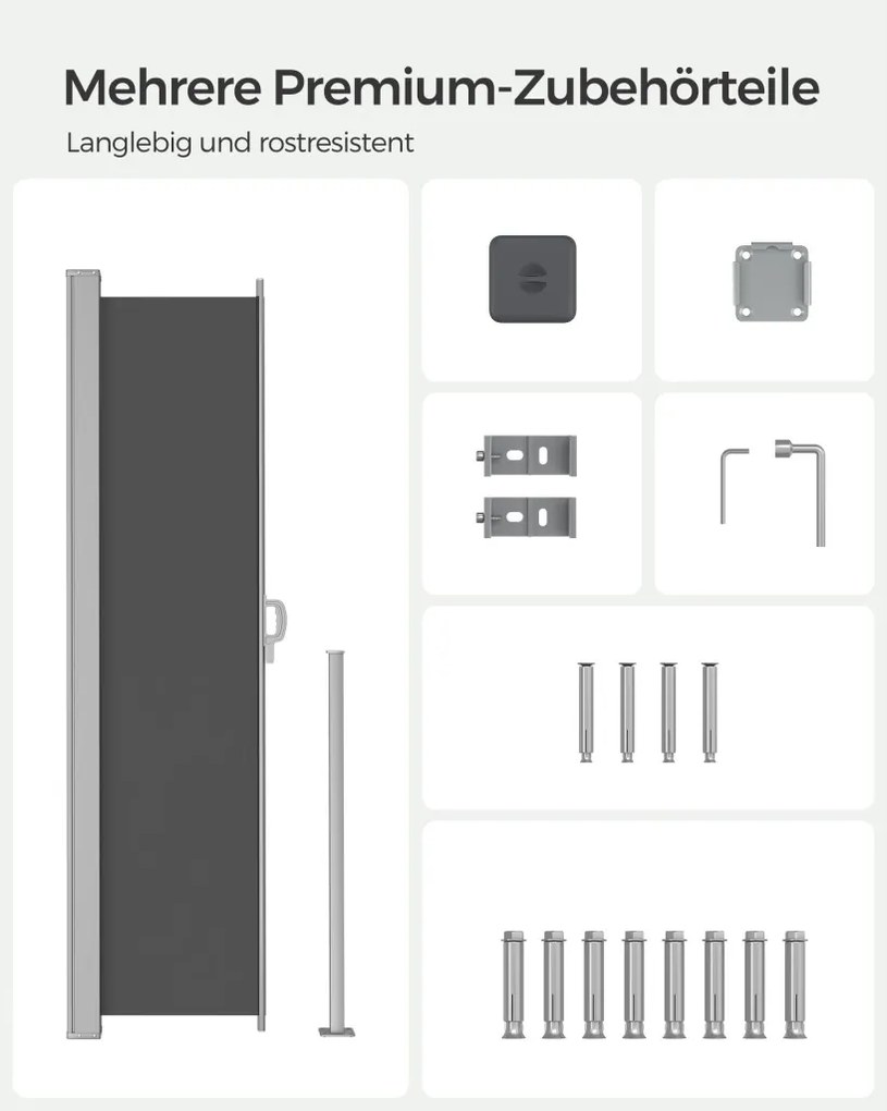 Oldalsó terasznapellenző, belátásgátló, szürke, 220 g/m² 160 x 300 cm