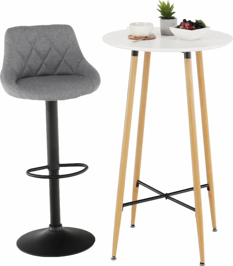 Bárasztal, fehér/tölgy, átmérő 60 cm, IMAM