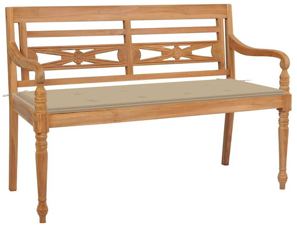vidaXL tömör tíkfa Batavia pad bézs párnával 120 cm