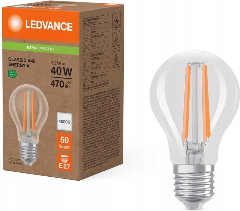 Led izzó E27 A60 2.2W 40W 470lm 4000K Semleges 320° Ledvance