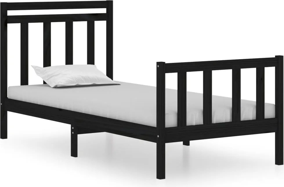 vidaXL Small Single fekete tömör fa ágykeret 75 x 190 cm