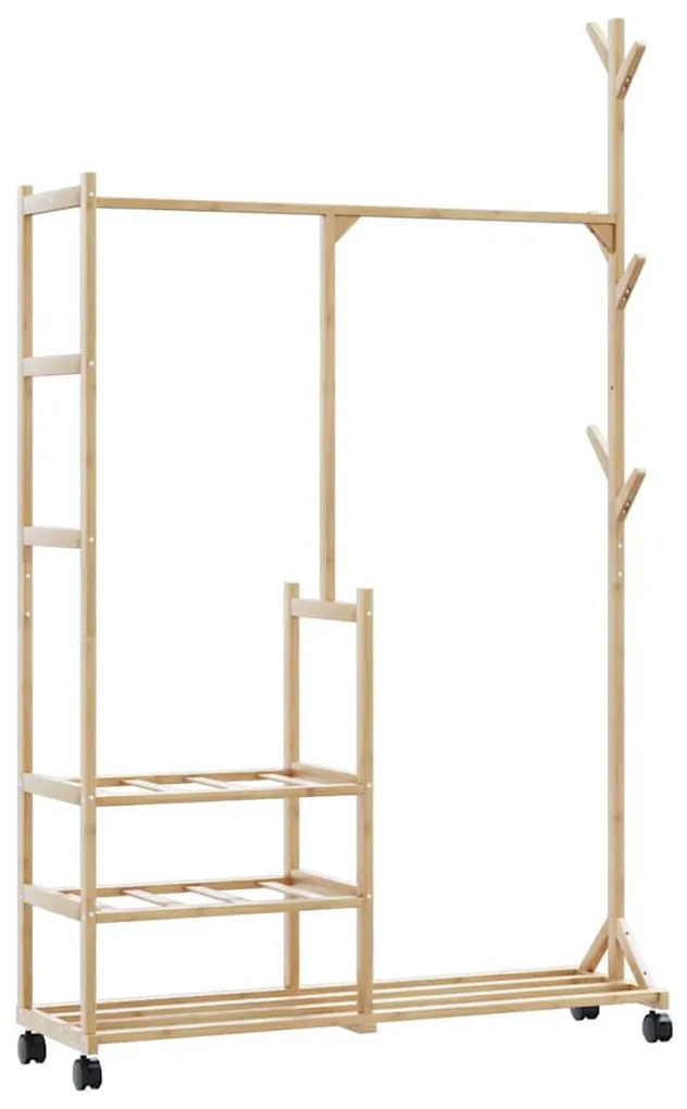 bambusz ruhaállvány polcokkal és kerekekkel 100x38x175,5 cm