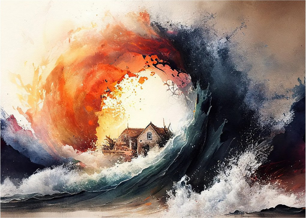 Kép - Az árvíz örvényében, akvarell (70x50 cm)
