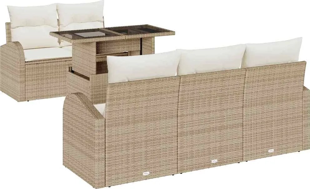 vidaXL Kerti Kanapé Szett párnával 6 pcs Bézs polirattan