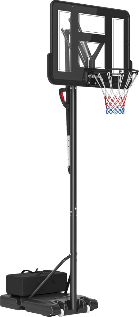SPORTNOW Mobil Kosárlabdgyűrű, Állítható Kosár Magasság 230-305 cm, Kosárlabda Állvány 110 x 75 cm törhetetlen háttámlával és kerekekkel, rugós kosárr